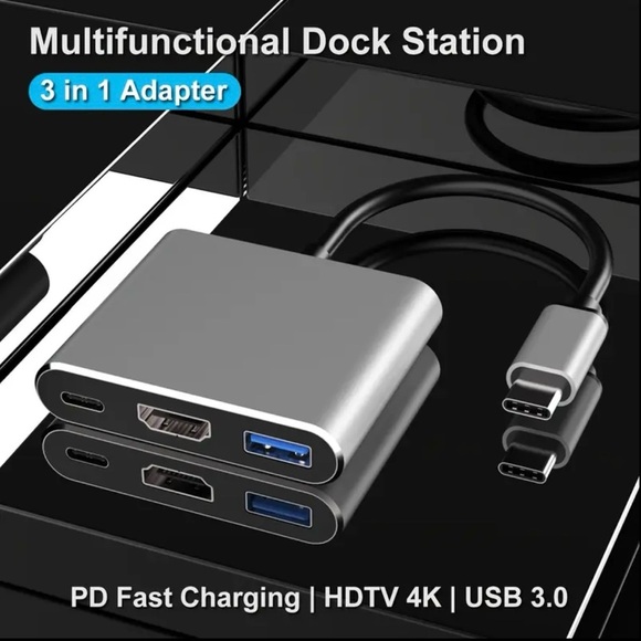 Brand New USB C 3-in-1 Hub Adapter 4K HDMI USB 3.0 PD Charging Multiport Dongle - Picture 4 of 10